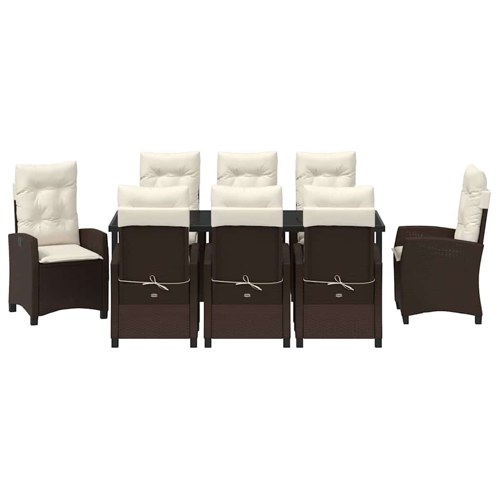 Σέτ φαγητού για κήπο με μαξιλάρι 9 pcs Καφέ συνθετικό ρατάν - Pakobazaar