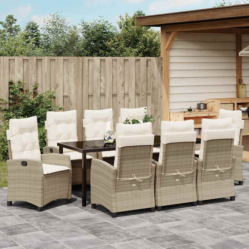 Σέτ φαγητού για κήπο με μαξιλάρι 9 pcs Μπεζ συνθετικό ρατάν - Pakobazaar