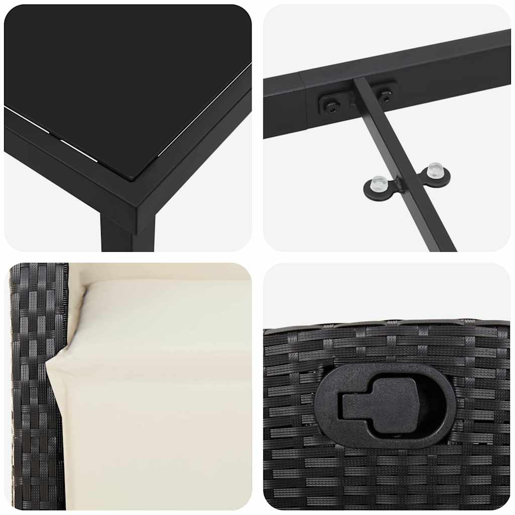 Σέτ φαγητού για κήπο με μαξιλάρι 9 pcs Μαύρο συνθετικό ρατάν - Pakobazaar