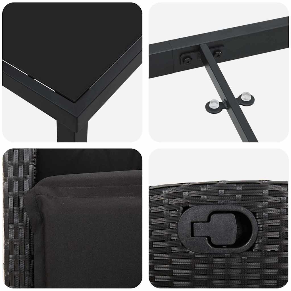 Σέτ φαγητού για κήπο με μαξιλάρι 3 pcs Μαύρο συνθετικό ρατάν - Pakobazaar