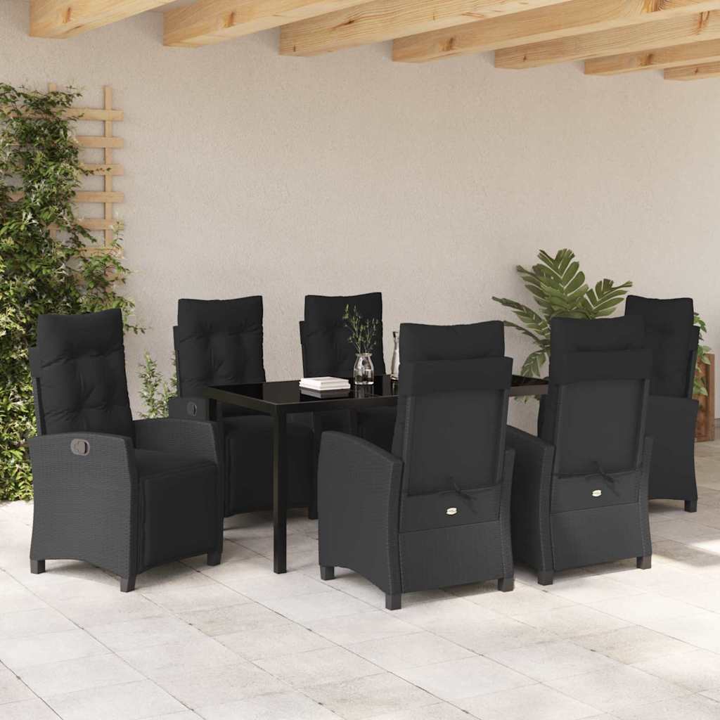 Σέτ φαγητού για κήπο με μαξιλάρι 7 pcs Μαύρο συνθετικό ρατάν - Pakobazaar