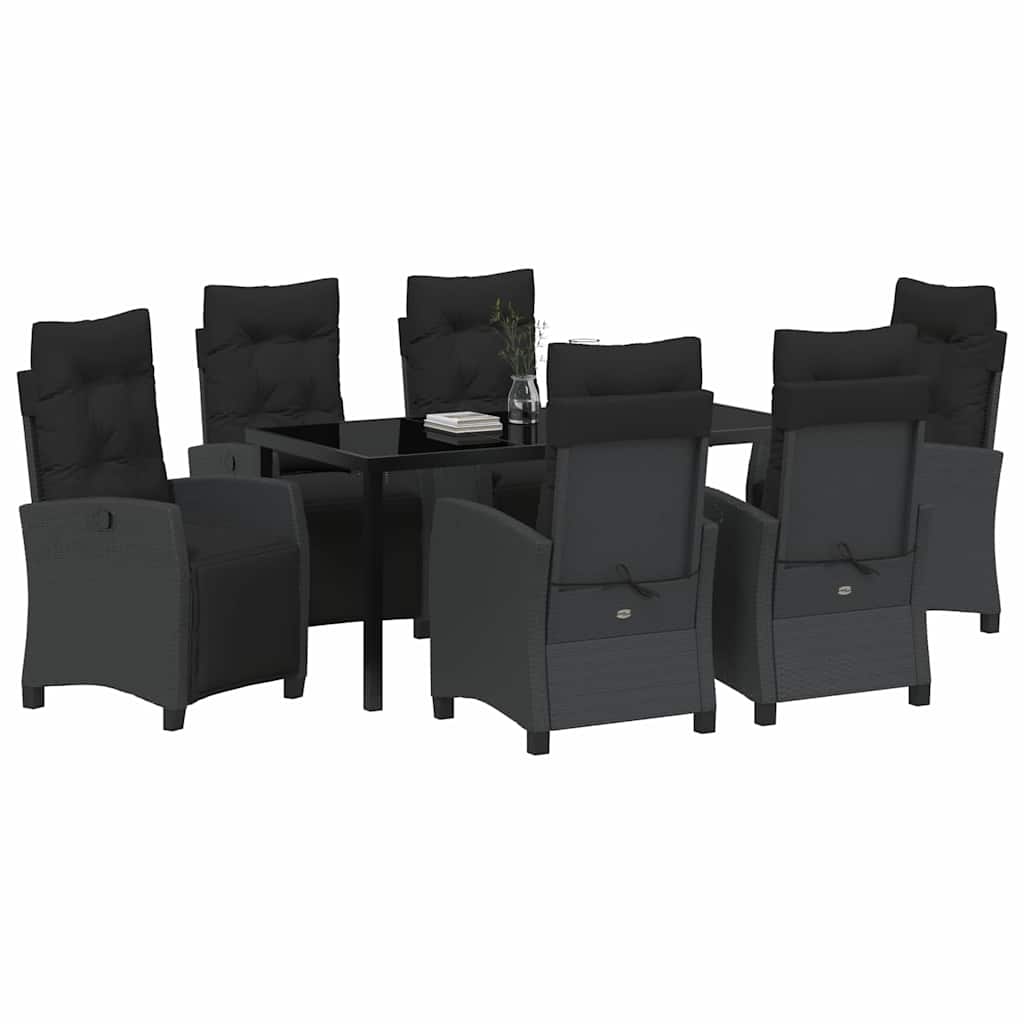 Σέτ φαγητού για κήπο με μαξιλάρι 7 pcs Μαύρο συνθετικό ρατάν - Pakobazaar