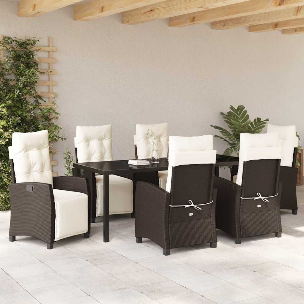 Σέτ φαγητού για κήπο με μαξιλάρι 7 pcs Καφέ συνθετικό ρατάν - Pakobazaar