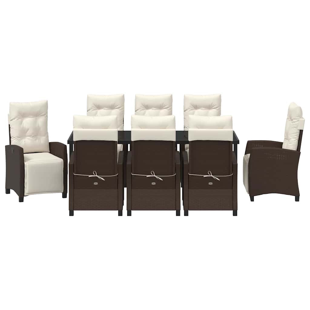 Σέτ φαγητού για κήπο με μαξιλάρι 9 pcs Καφέ συνθετικό ρατάν - Pakobazaar