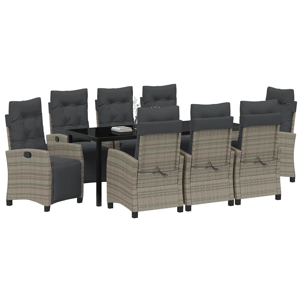 Σέτ φαγητού για κήπο με μαξιλάρι 9 pcs Γκρι συνθετικό ρατάν - Pakobazaar