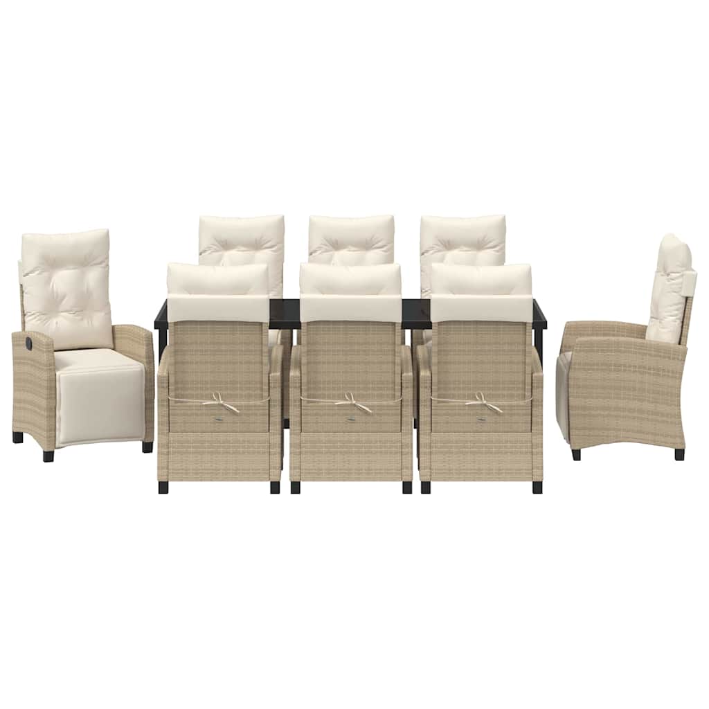 Σέτ φαγητού για κήπο με μαξιλάρι 9 pcs Μπεζ συνθετικό ρατάν - Pakobazaar