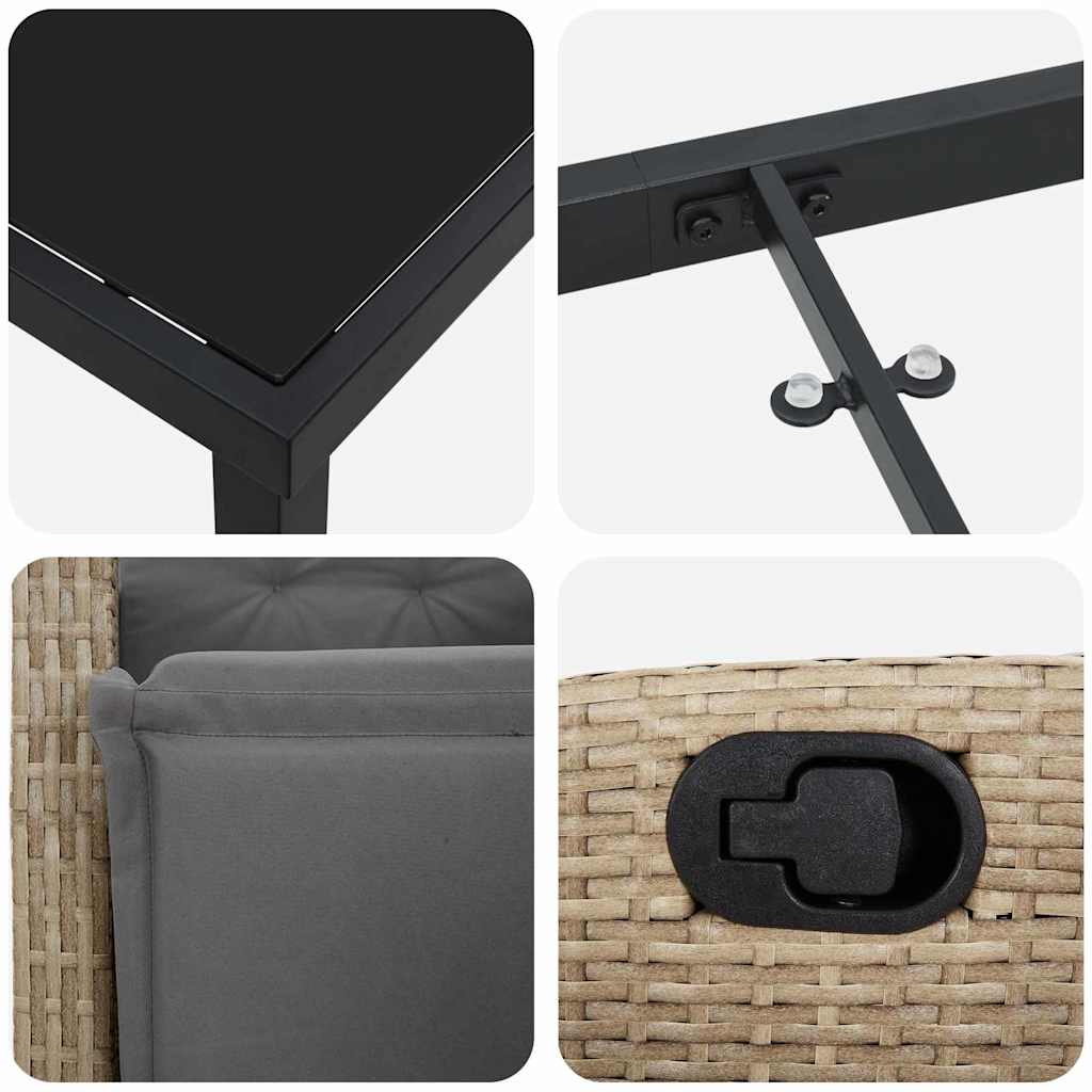 Σέτ φαγητού για κήπο με μαξιλάρι 7 pcs Μπεζ συνθετικό ρατάν - Pakobazaar