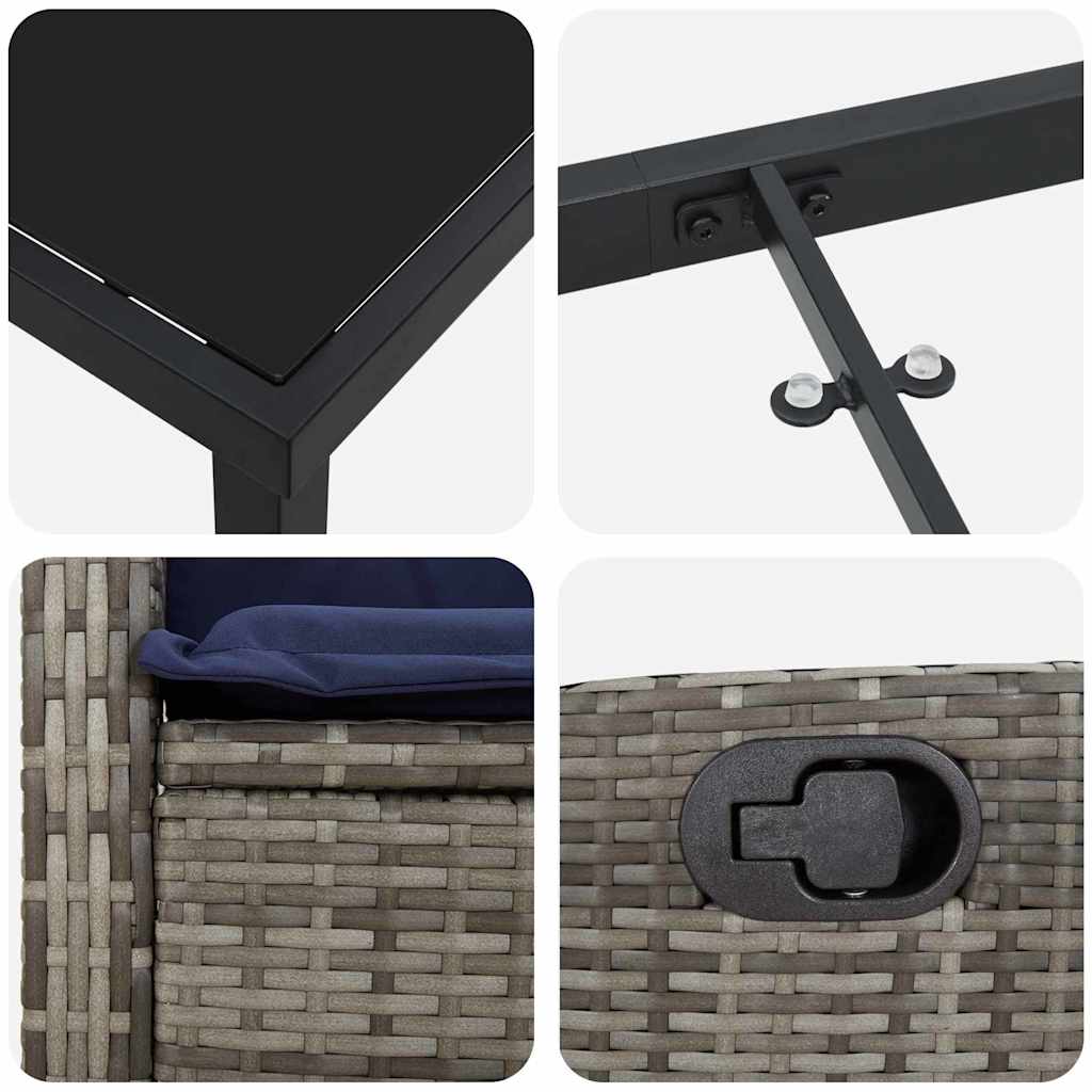 Σέτ φαγητού για κήπο με μαξιλάρι 9 pcs Γκρι συνθετικό ρατάν - Pakobazaar