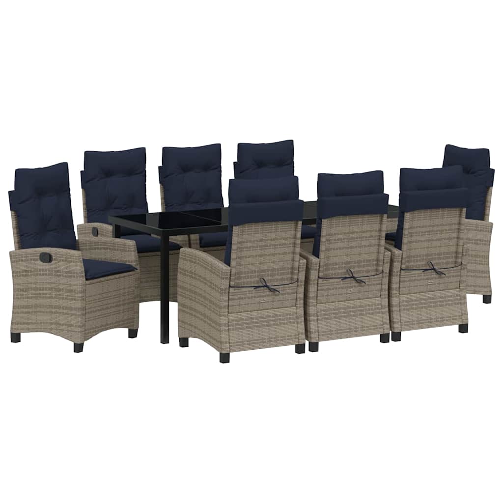 Σέτ φαγητού για κήπο με μαξιλάρι 9 pcs Γκρι συνθετικό ρατάν - Pakobazaar