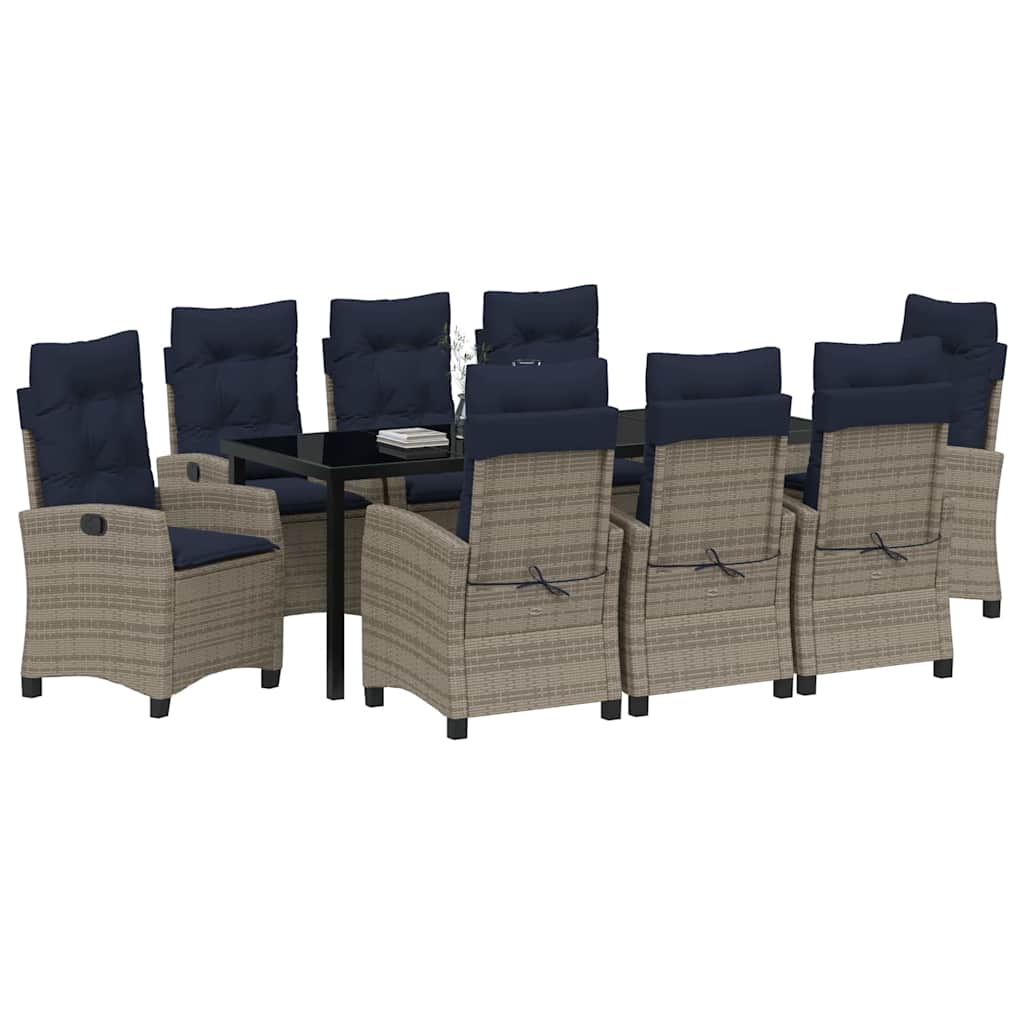 Σέτ φαγητού για κήπο με μαξιλάρι 9 pcs Γκρι συνθετικό ρατάν - Pakobazaar