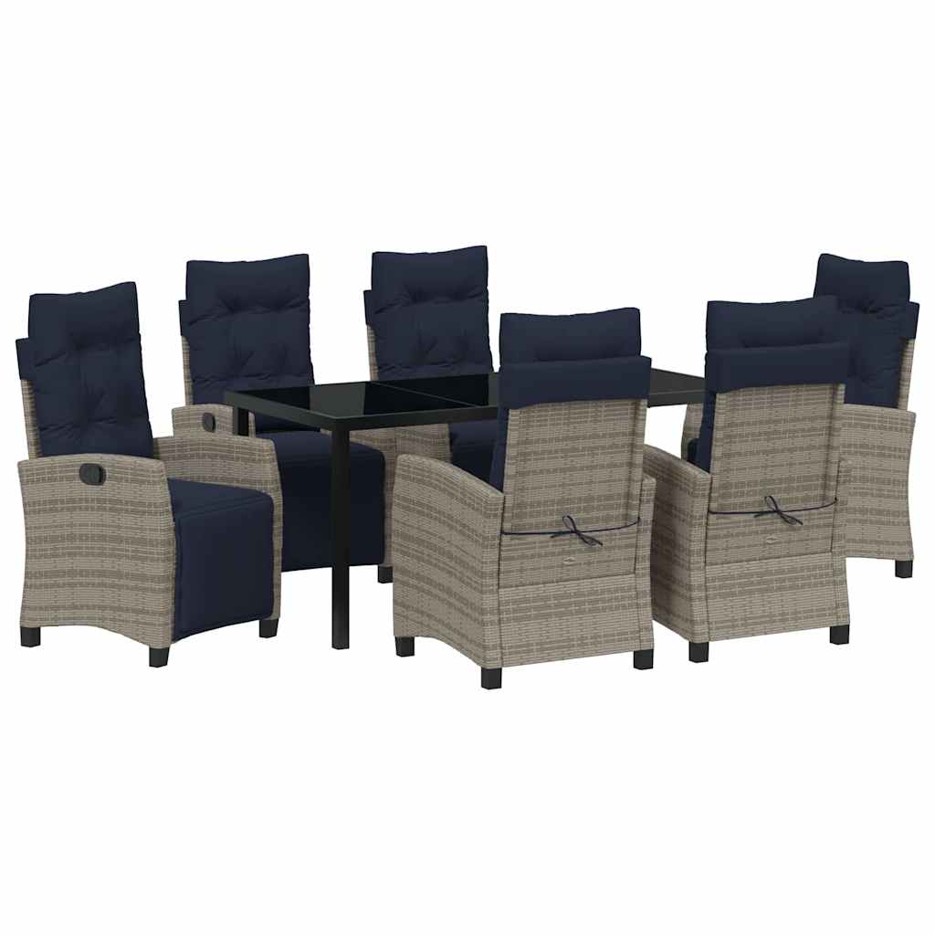 Σέτ φαγητού για κήπο με μαξιλάρι 7 pcs Γκρι συνθετικό ρατάν - Pakobazaar