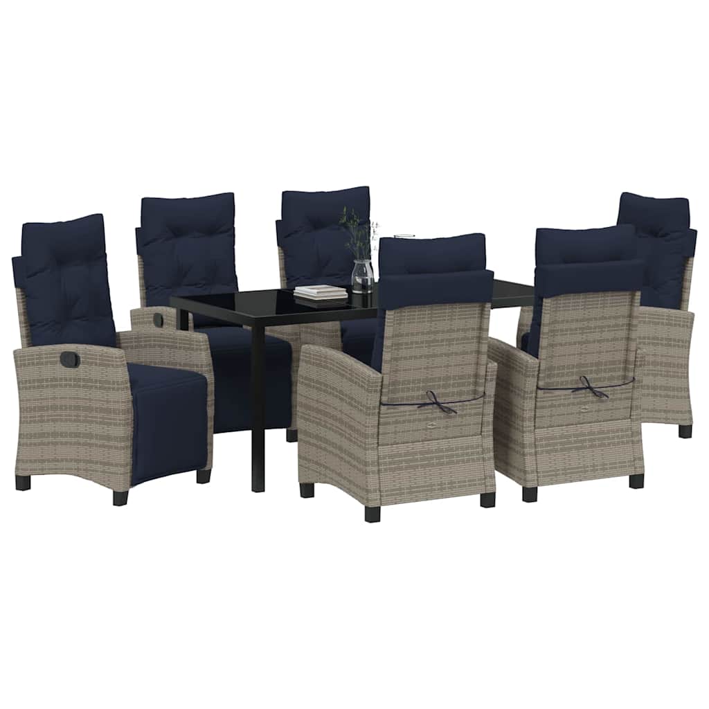 Σέτ φαγητού για κήπο με μαξιλάρι 7 pcs Γκρι συνθετικό ρατάν - Pakobazaar