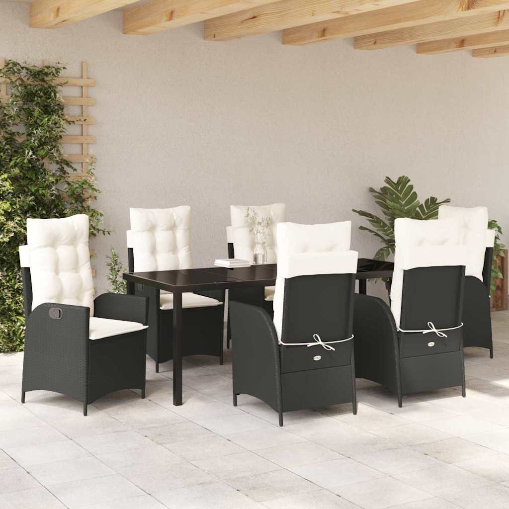 Σέτ φαγητού για κήπο με μαξιλάρι 7 pcs Μαύρο συνθετικό ρατάν - Pakobazaar