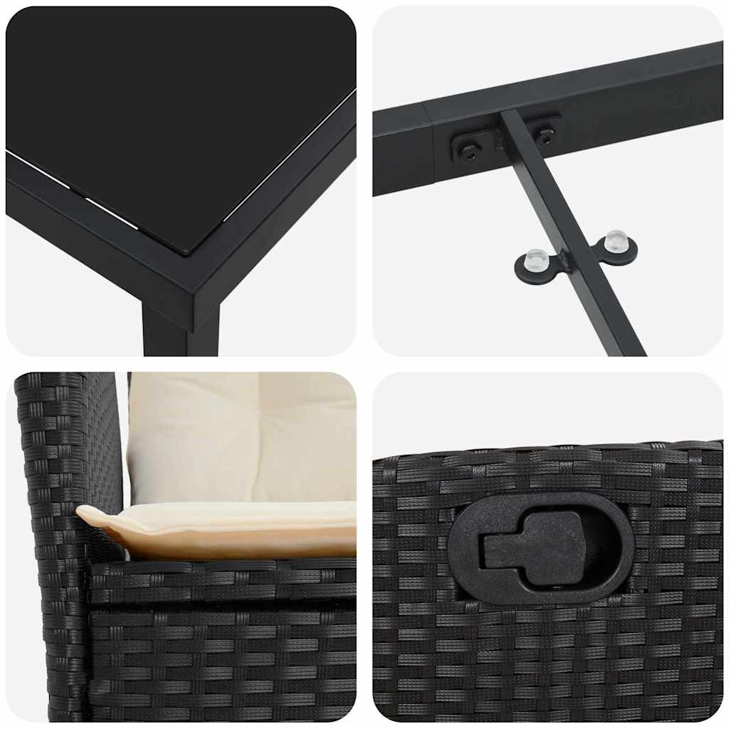 Σέτ φαγητού για κήπο με μαξιλάρι 9 pcs Μαύρο συνθετικό ρατάν - Pakobazaar