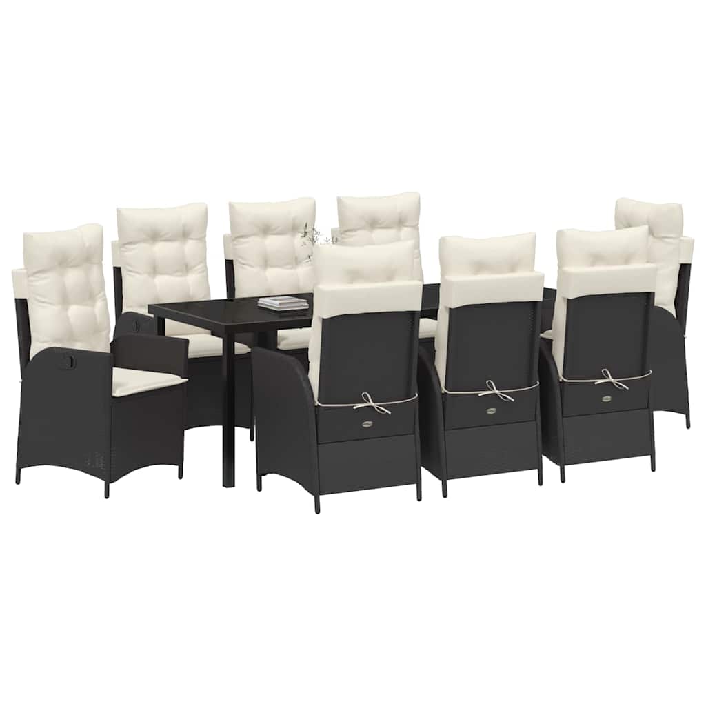 Σέτ φαγητού για κήπο με μαξιλάρι 9 pcs Μαύρο συνθετικό ρατάν - Pakobazaar