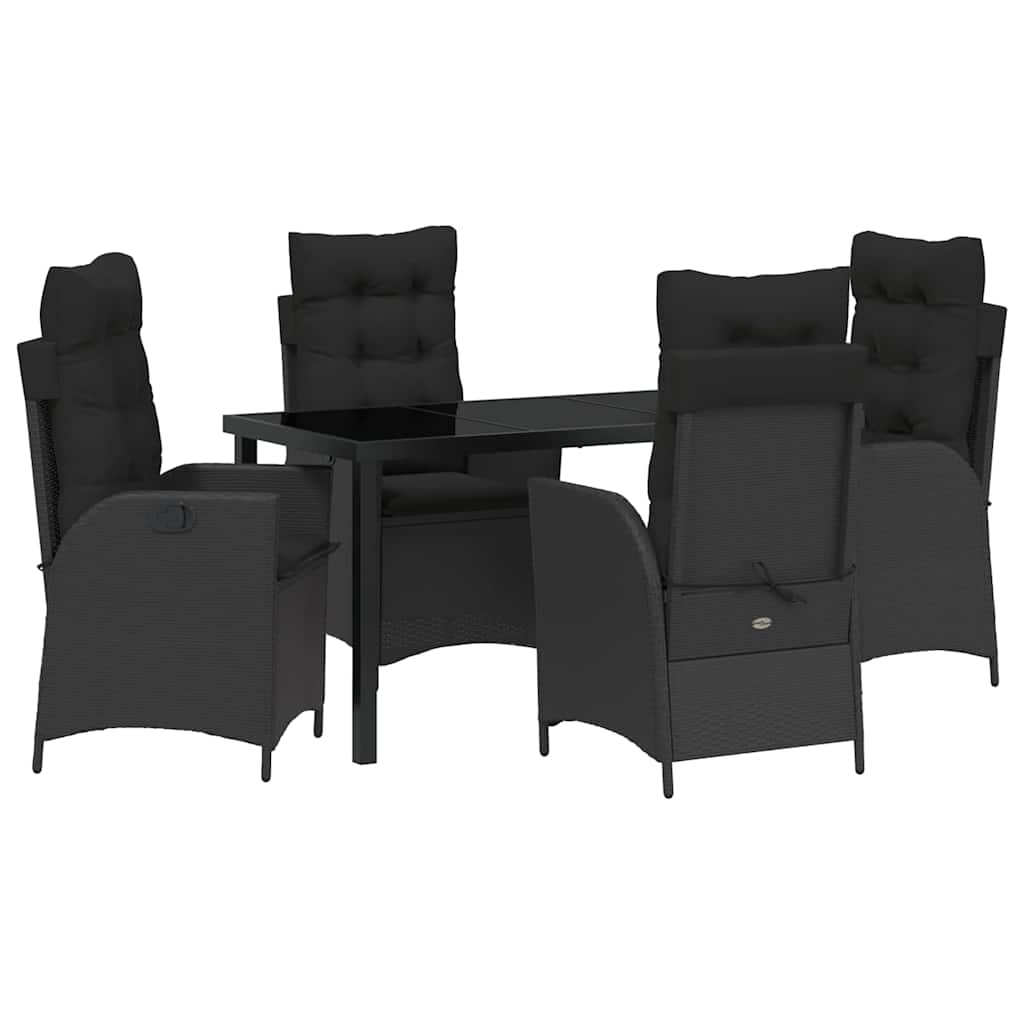Σέτ φαγητού για κήπο με μαξιλάρι 5 pcs Μαύρο συνθετικό ρατάν - Pakobazaar