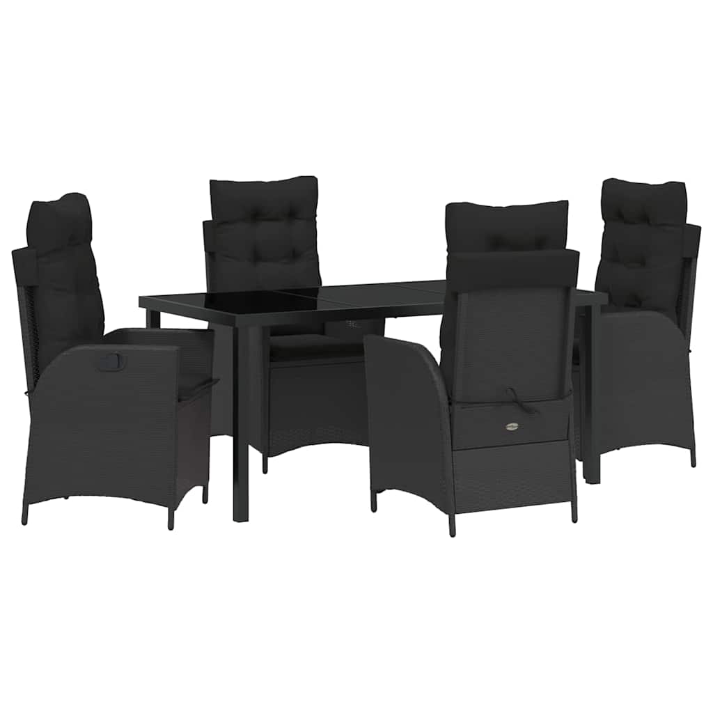 Σέτ φαγητού για κήπο με μαξιλάρι 5 pcs Μαύρο συνθετικό ρατάν - Pakobazaar