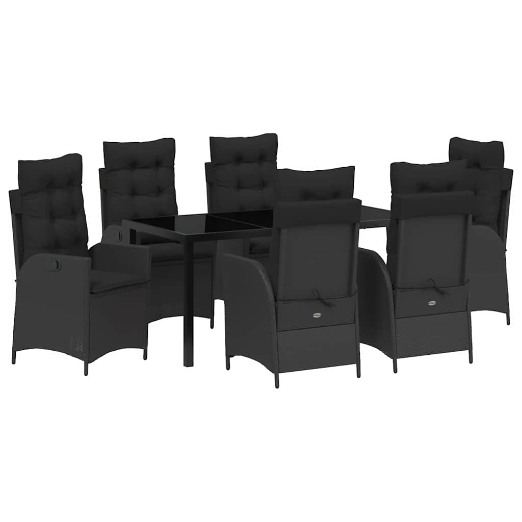 Σέτ φαγητού για κήπο με μαξιλάρι 7 pcs Μαύρο συνθετικό ρατάν - Pakobazaar