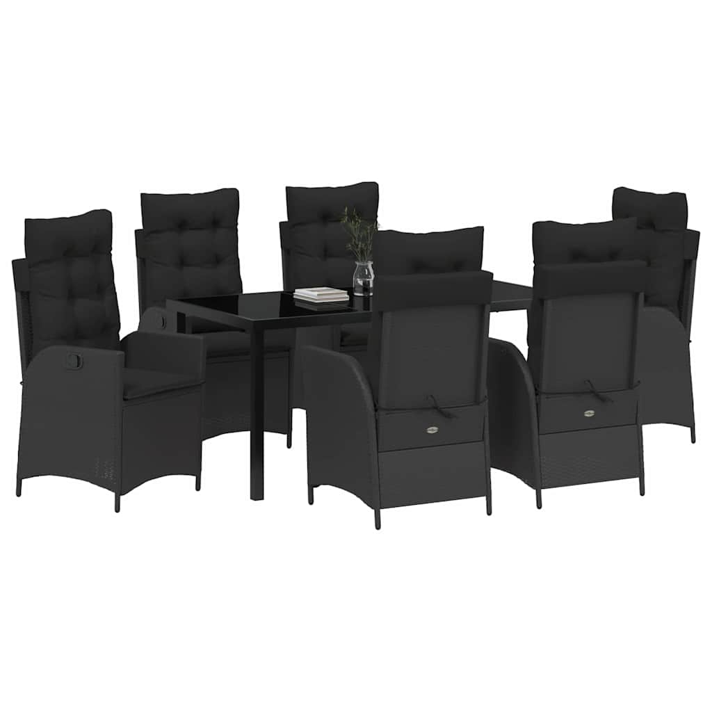 Σέτ φαγητού για κήπο με μαξιλάρι 7 pcs Μαύρο συνθετικό ρατάν - Pakobazaar