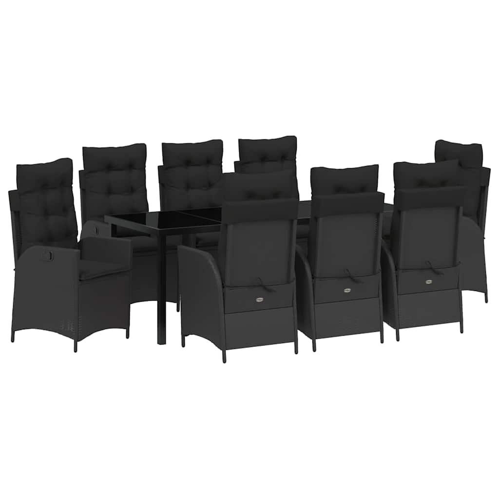 Σέτ φαγητού για κήπο με μαξιλάρι 9 pcs Μαύρο συνθετικό ρατάν - Pakobazaar