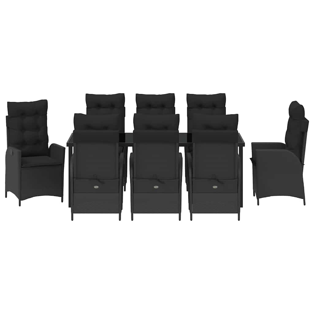 Σέτ φαγητού για κήπο με μαξιλάρι 9 pcs Μαύρο συνθετικό ρατάν - Pakobazaar