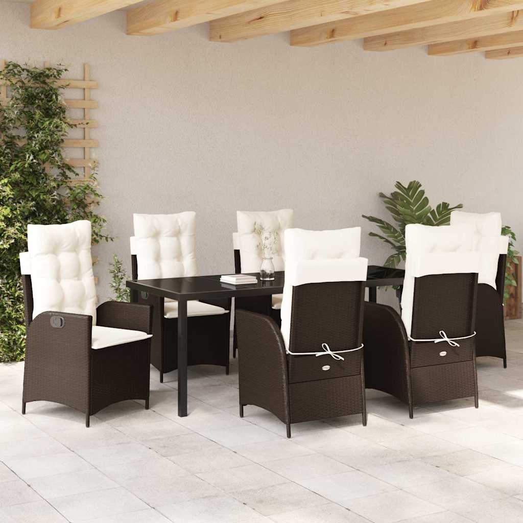 Σέτ φαγητού για κήπο με μαξιλάρι 7 pcs Καφέ συνθετικό ρατάν - Pakobazaar