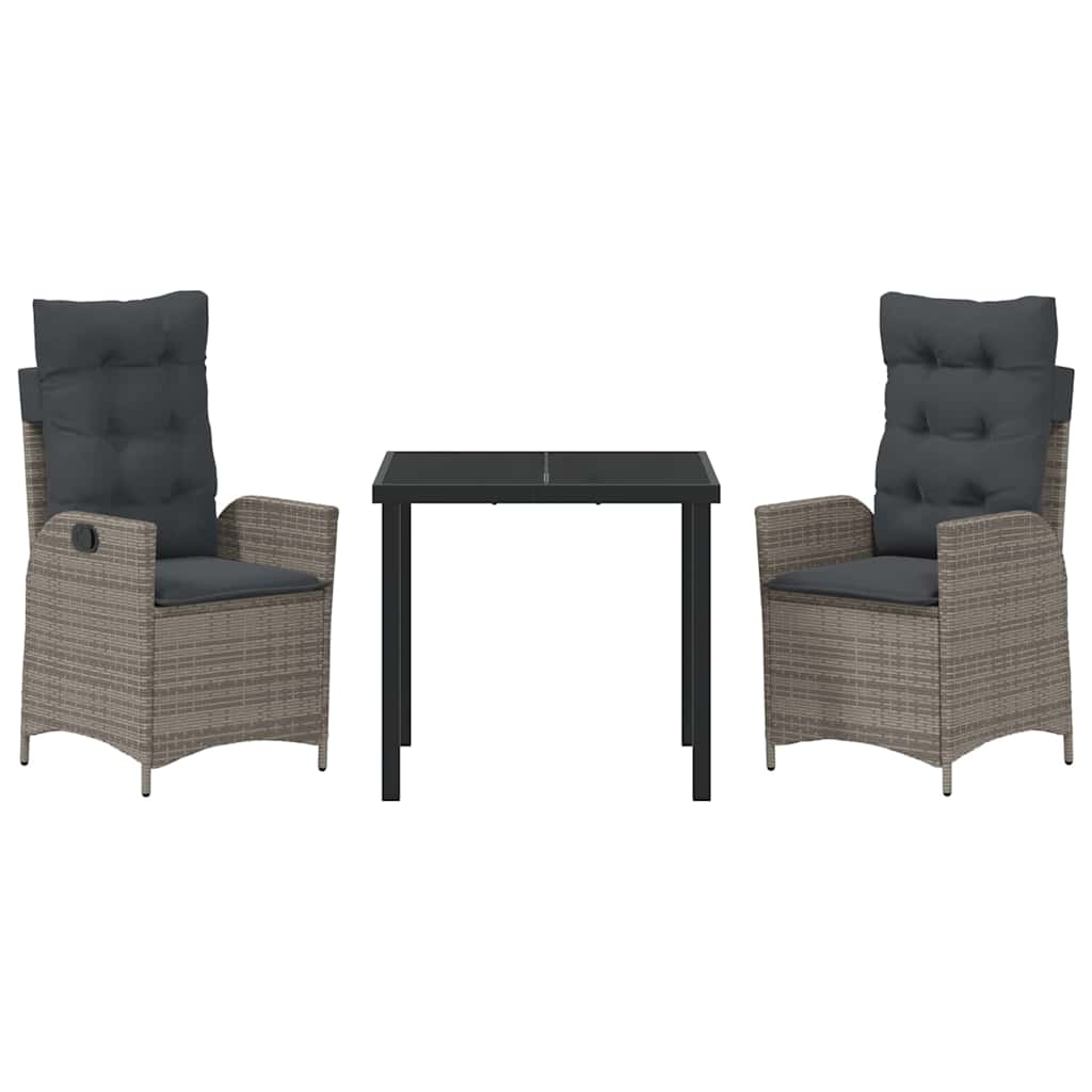 Σέτ φαγητού για κήπο με μαξιλάρι 3 pcs Γκρι συνθετικό ρατάν - Pakobazaar