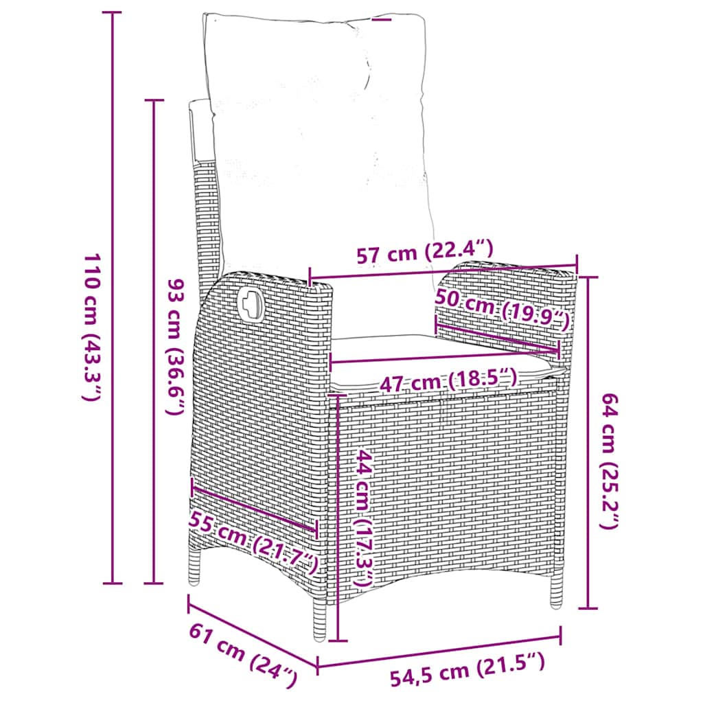 Σέτ φαγητού για κήπο με μαξιλάρι 3 pcs Γκρι συνθετικό ρατάν - Pakobazaar
