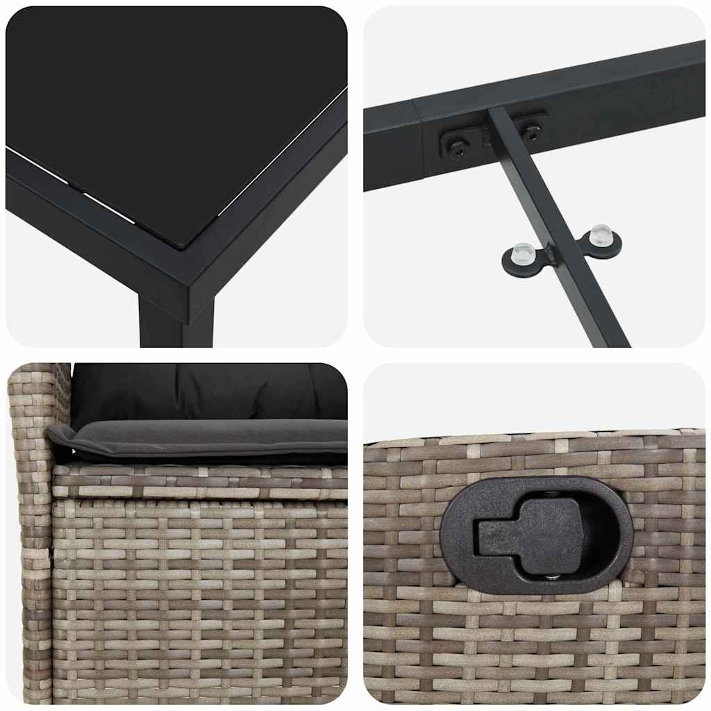 Σέτ φαγητού για κήπο με μαξιλάρι 9 pcs Γκρι συνθετικό ρατάν - Pakobazaar