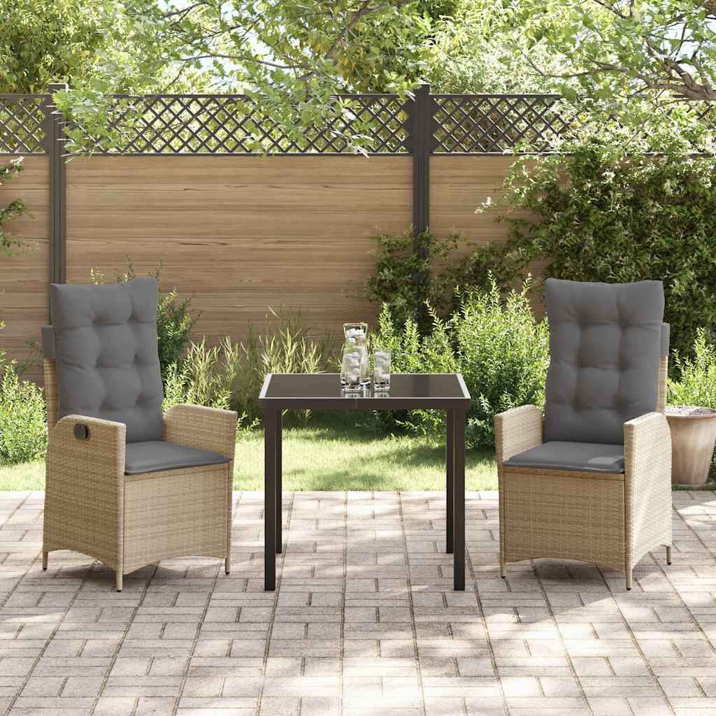 Σέτ φαγητού για κήπο με μαξιλάρι 3 pcs Μπεζ συνθετικό ρατάν - Pakobazaar