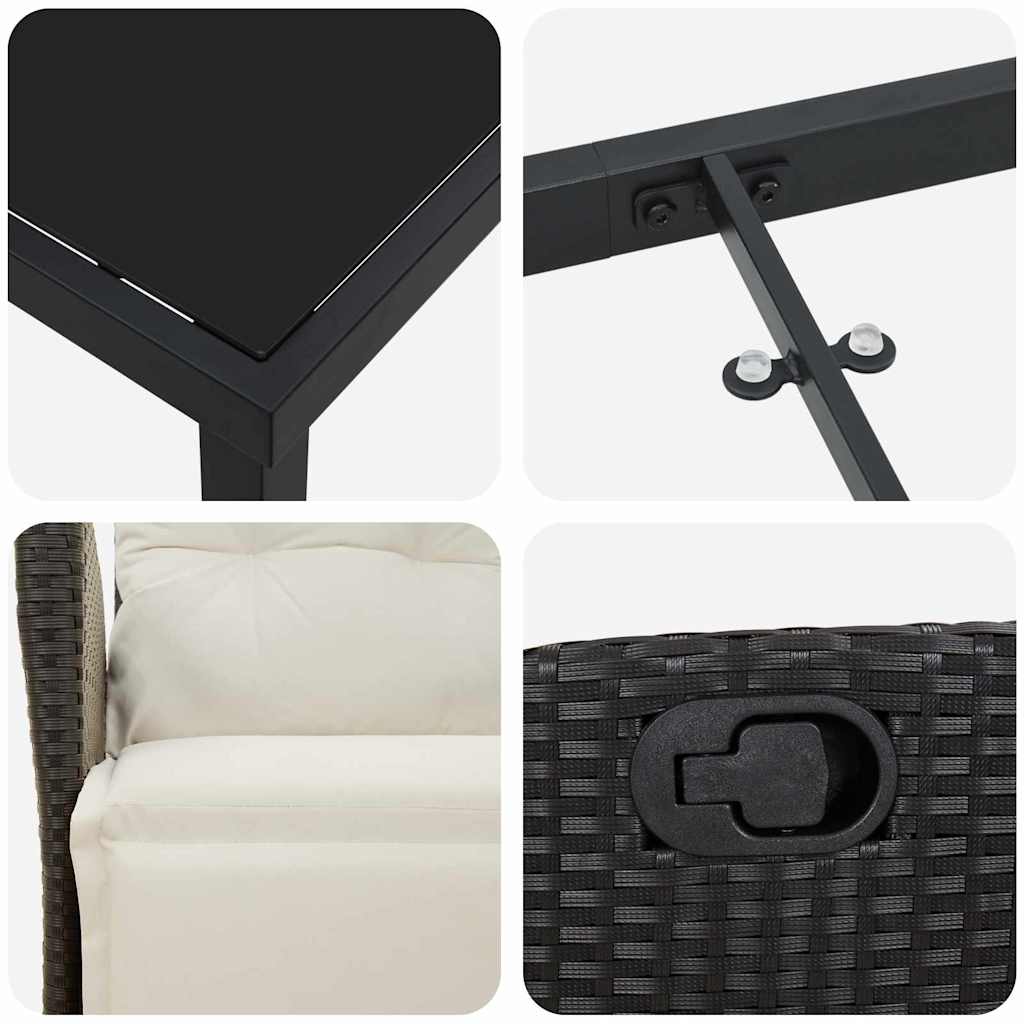 Σέτ φαγητού για κήπο με μαξιλάρι 3 pcs Μαύρο συνθετικό ρατάν - Pakobazaar