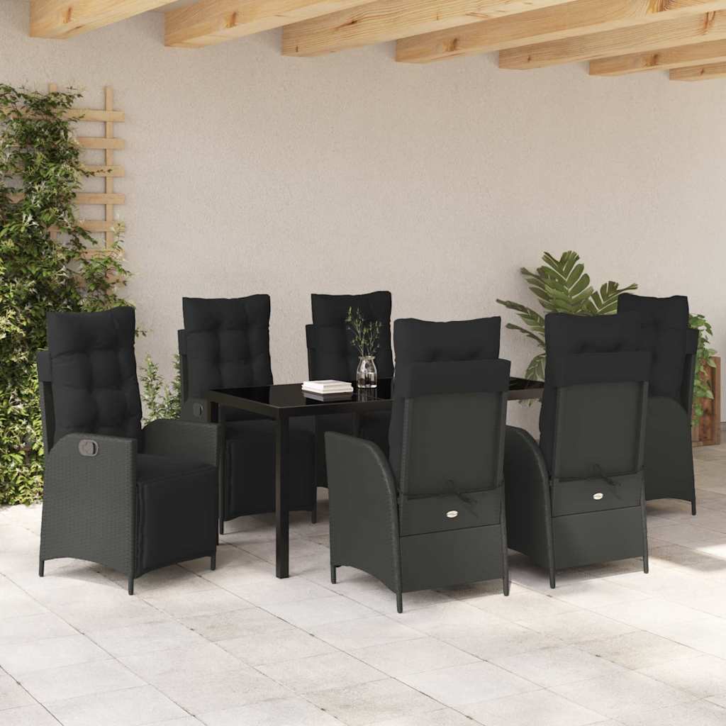 Σέτ φαγητού για κήπο με μαξιλάρι 7 pcs Μαύρο συνθετικό ρατάν - Pakobazaar