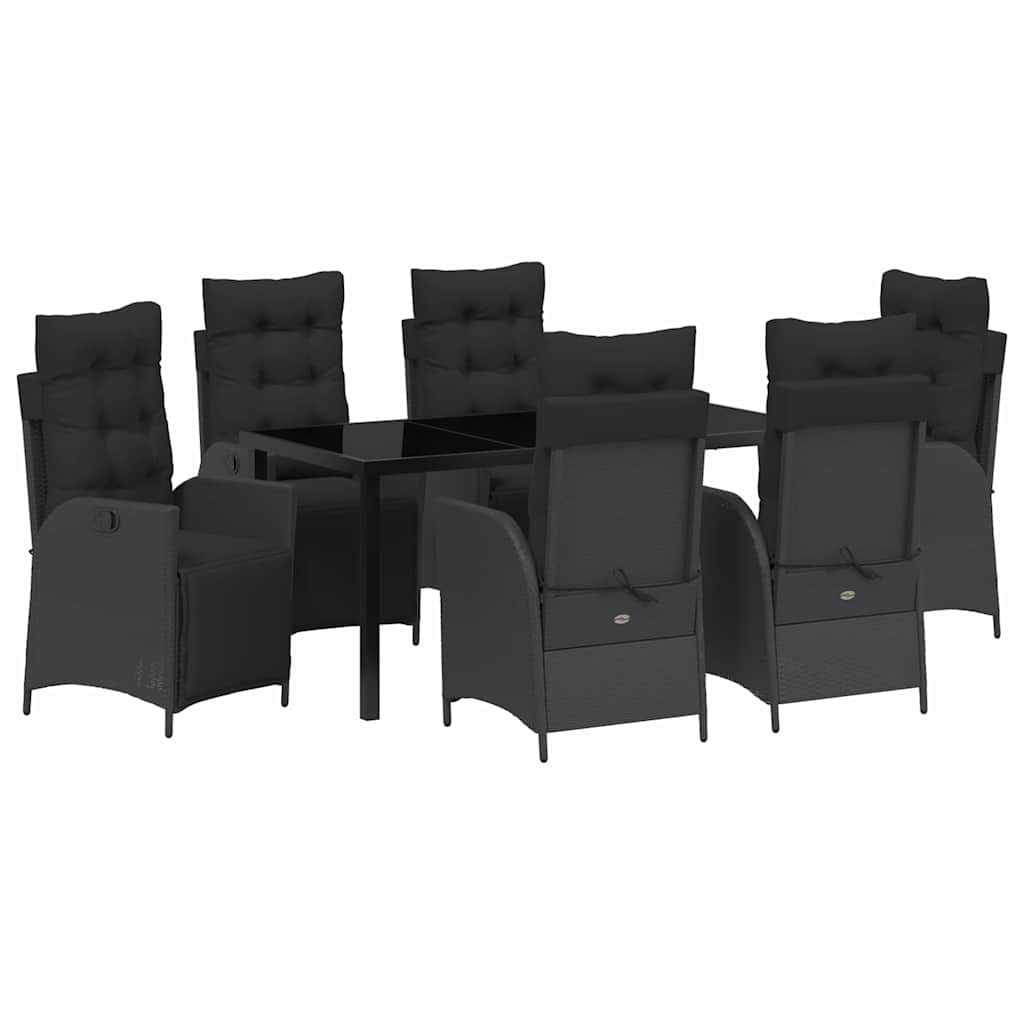 Σέτ φαγητού για κήπο με μαξιλάρι 7 pcs Μαύρο συνθετικό ρατάν - Pakobazaar