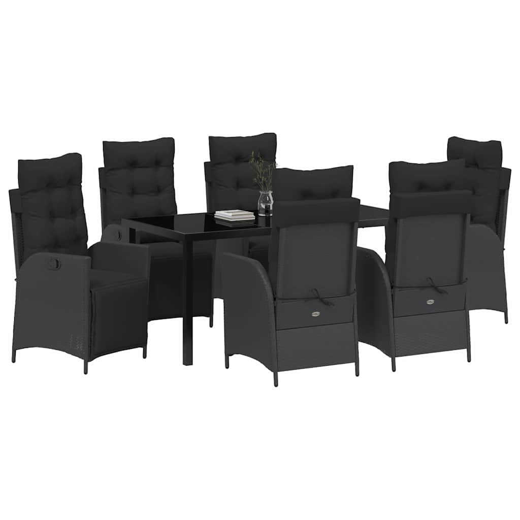 Σέτ φαγητού για κήπο με μαξιλάρι 7 pcs Μαύρο συνθετικό ρατάν - Pakobazaar
