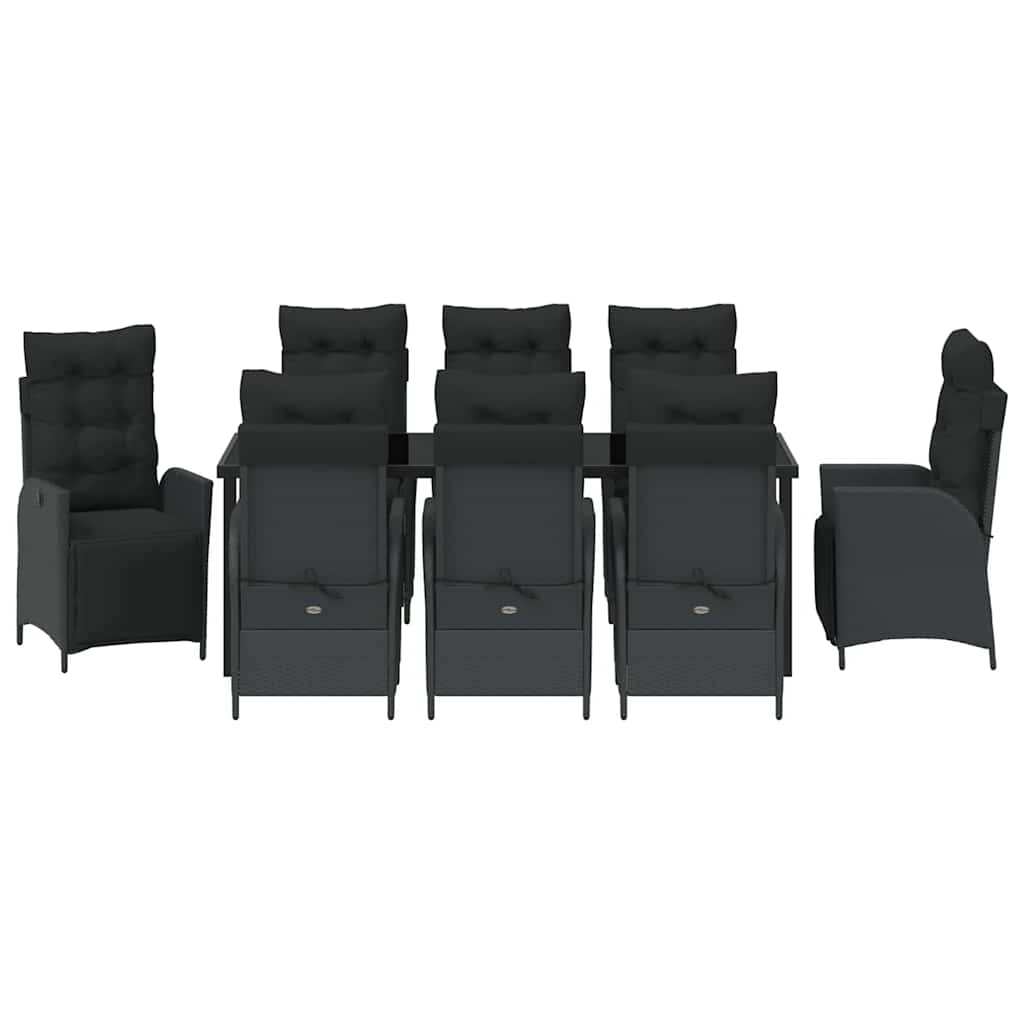 Σέτ φαγητού για κήπο με μαξιλάρι 9 pcs Μαύρο συνθετικό ρατάν - Pakobazaar