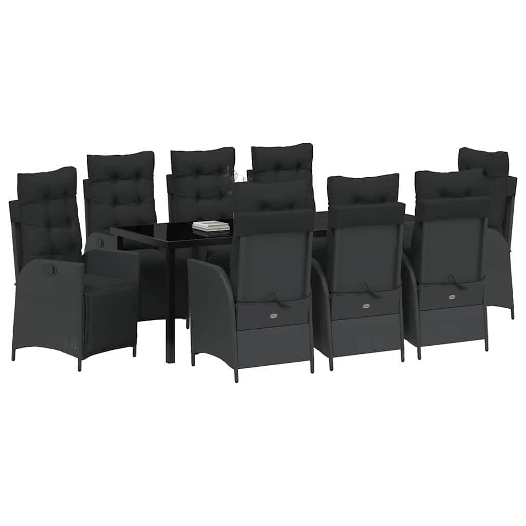 Σέτ φαγητού για κήπο με μαξιλάρι 9 pcs Μαύρο συνθετικό ρατάν - Pakobazaar