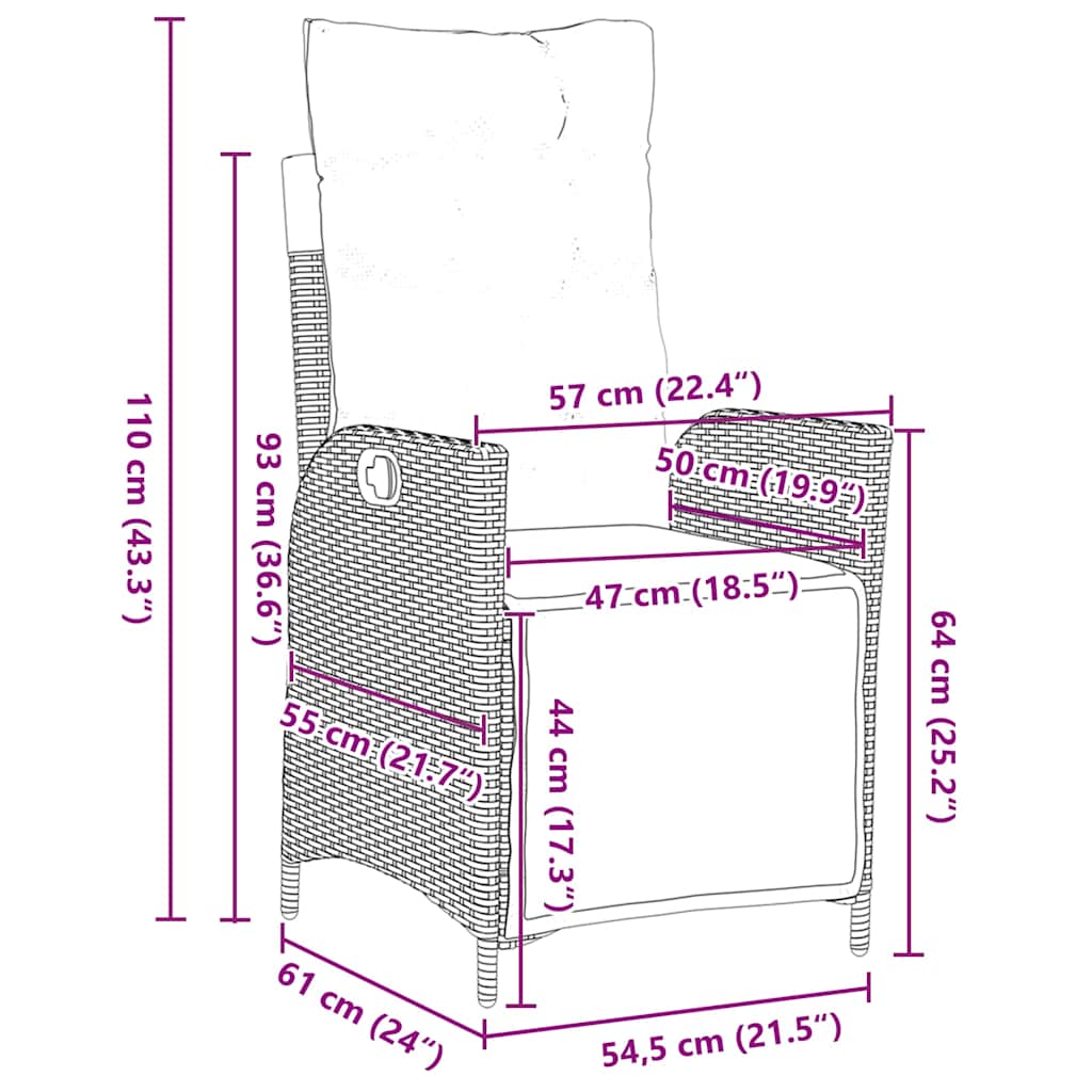 Σέτ φαγητού για κήπο με μαξιλάρι 3 pcs Καφέ συνθετικό ρατάν - Pakobazaar