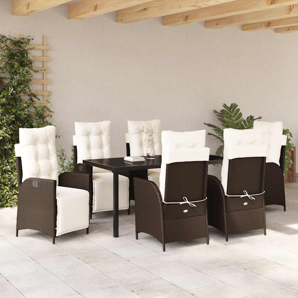 Σέτ φαγητού για κήπο με μαξιλάρι 7 pcs Καφέ συνθετικό ρατάν - Pakobazaar