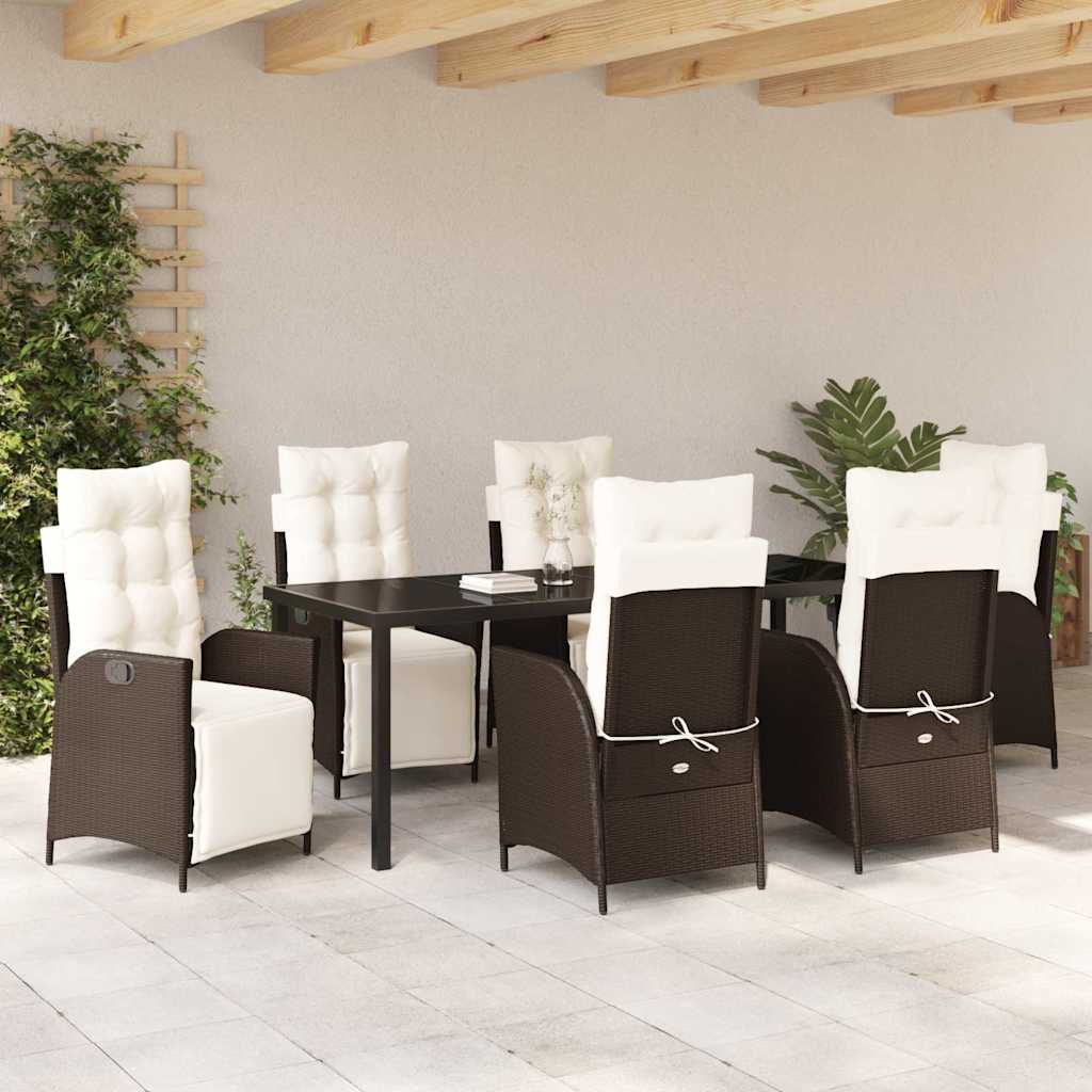 Σέτ φαγητού για κήπο με μαξιλάρι 7 pcs Καφέ συνθετικό ρατάν - Pakobazaar