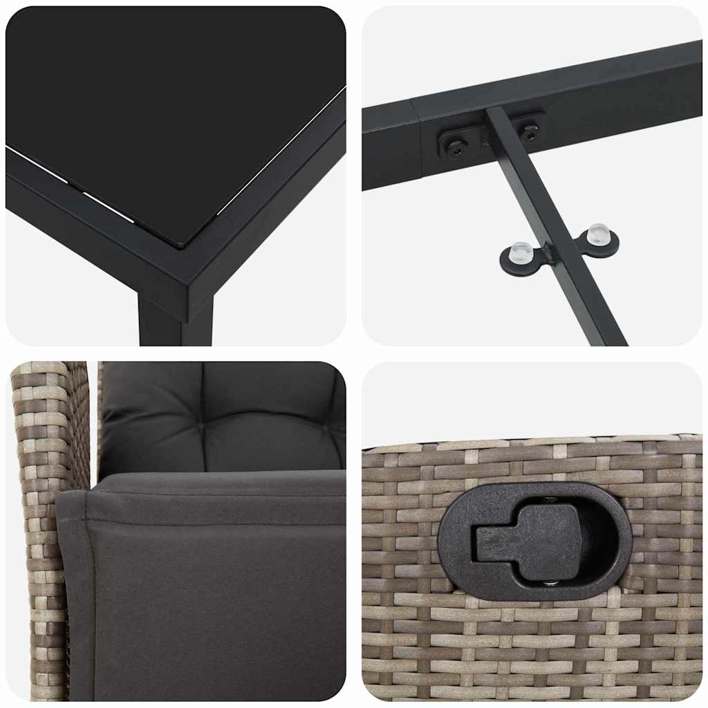 Σέτ φαγητού για κήπο με μαξιλάρι 7 pcs Γκρι συνθετικό ρατάν - Pakobazaar