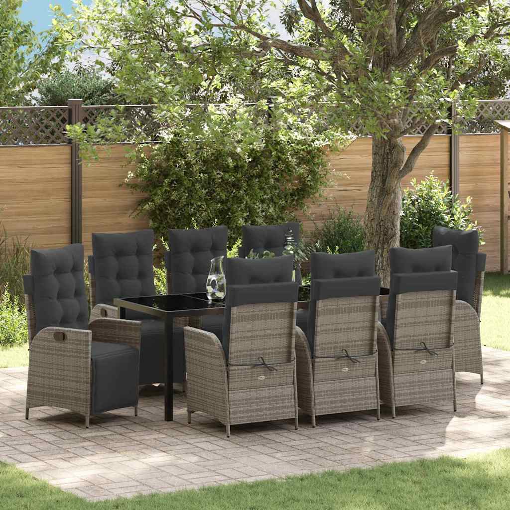 Σέτ φαγητού για κήπο με μαξιλάρι 9 pcs Γκρι συνθετικό ρατάν - Pakobazaar