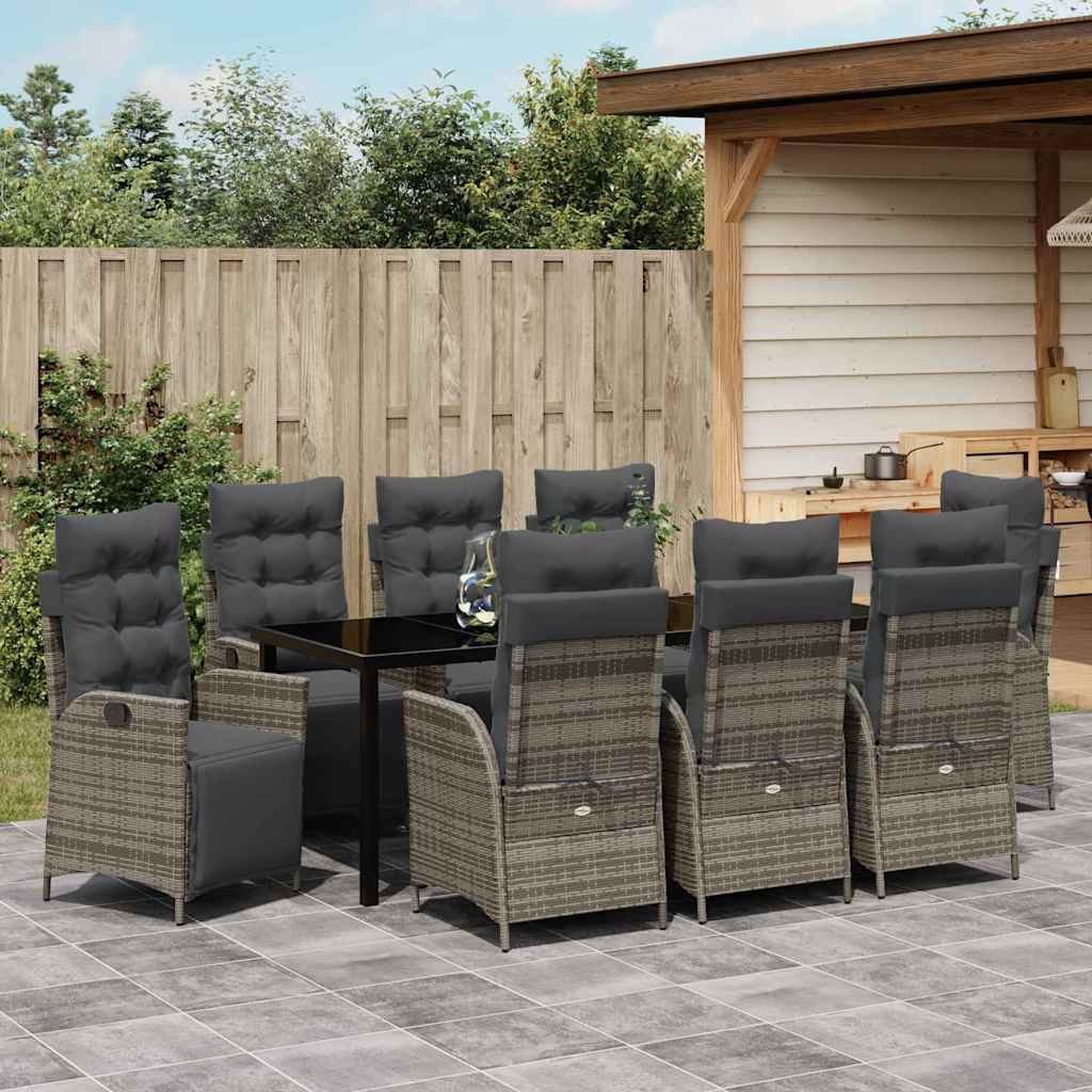 Σέτ φαγητού για κήπο με μαξιλάρι 9 pcs Γκρι συνθετικό ρατάν - Pakobazaar