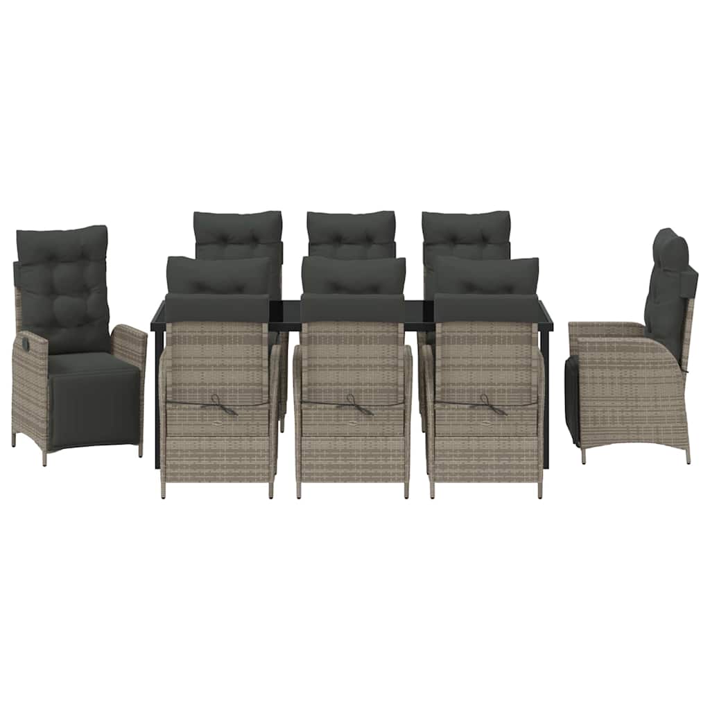 Σέτ φαγητού για κήπο με μαξιλάρι 9 pcs Γκρι συνθετικό ρατάν - Pakobazaar