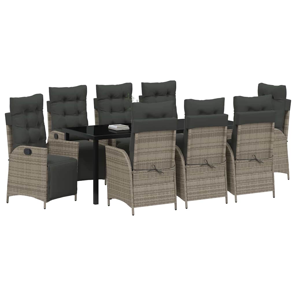 Σέτ φαγητού για κήπο με μαξιλάρι 9 pcs Γκρι συνθετικό ρατάν - Pakobazaar