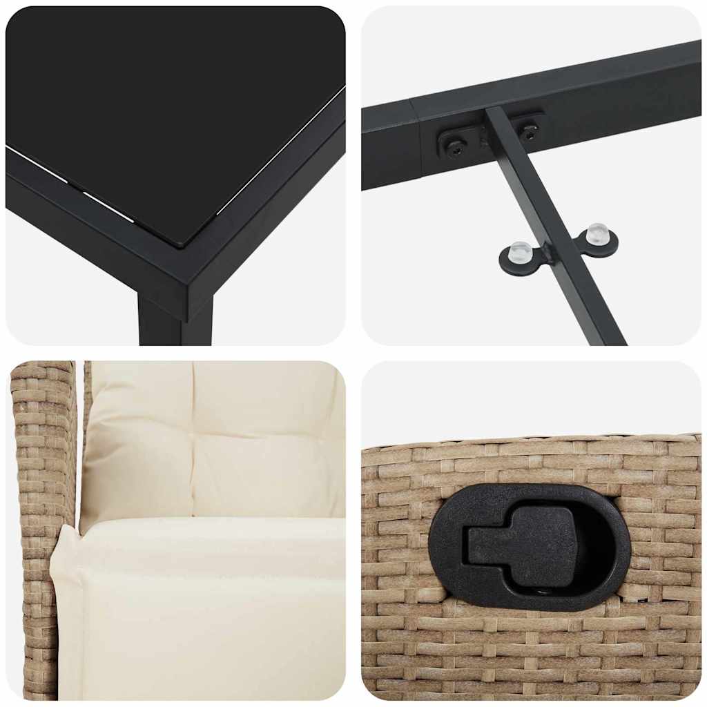 Σέτ φαγητού για κήπο με μαξιλάρι 7 pcs Μπεζ συνθετικό ρατάν - Pakobazaar