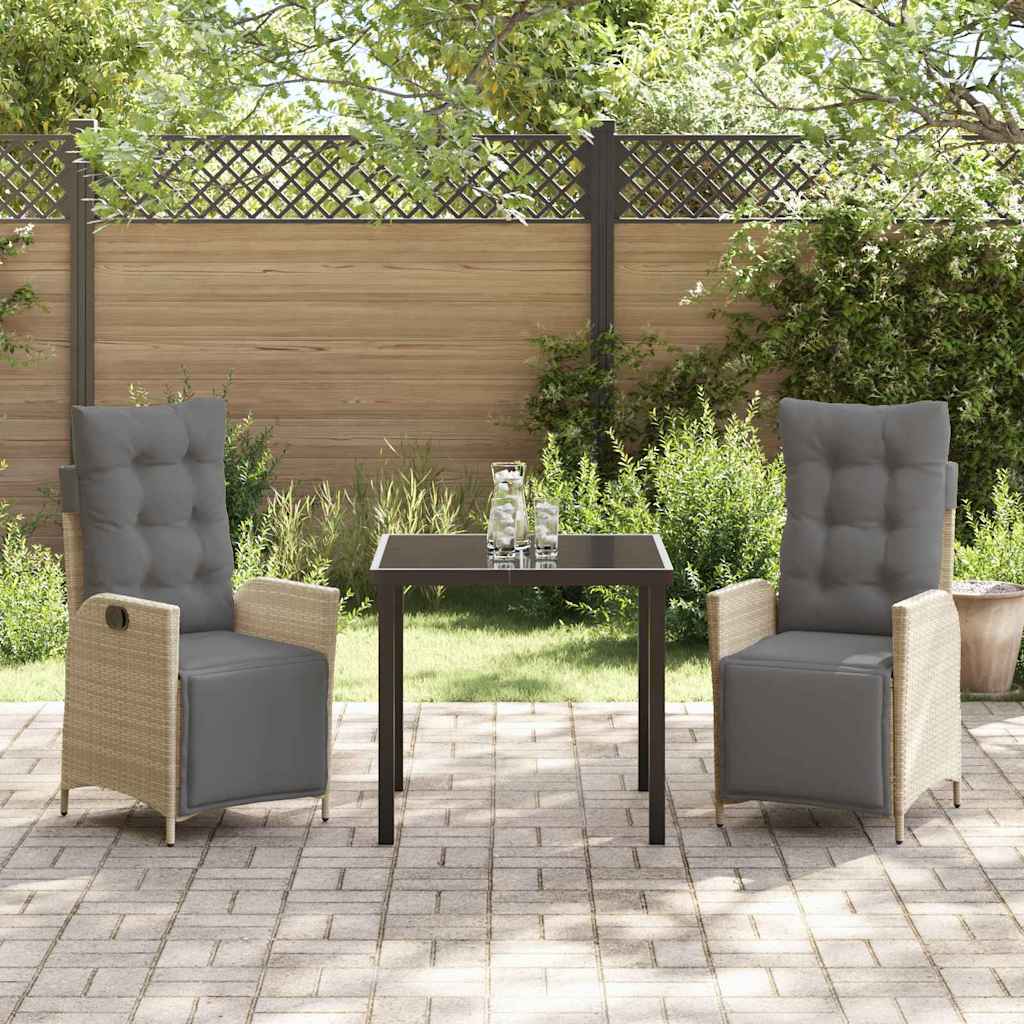 Σέτ φαγητού για κήπο με μαξιλάρι 3 pcs Μπεζ συνθετικό ρατάν - Pakobazaar