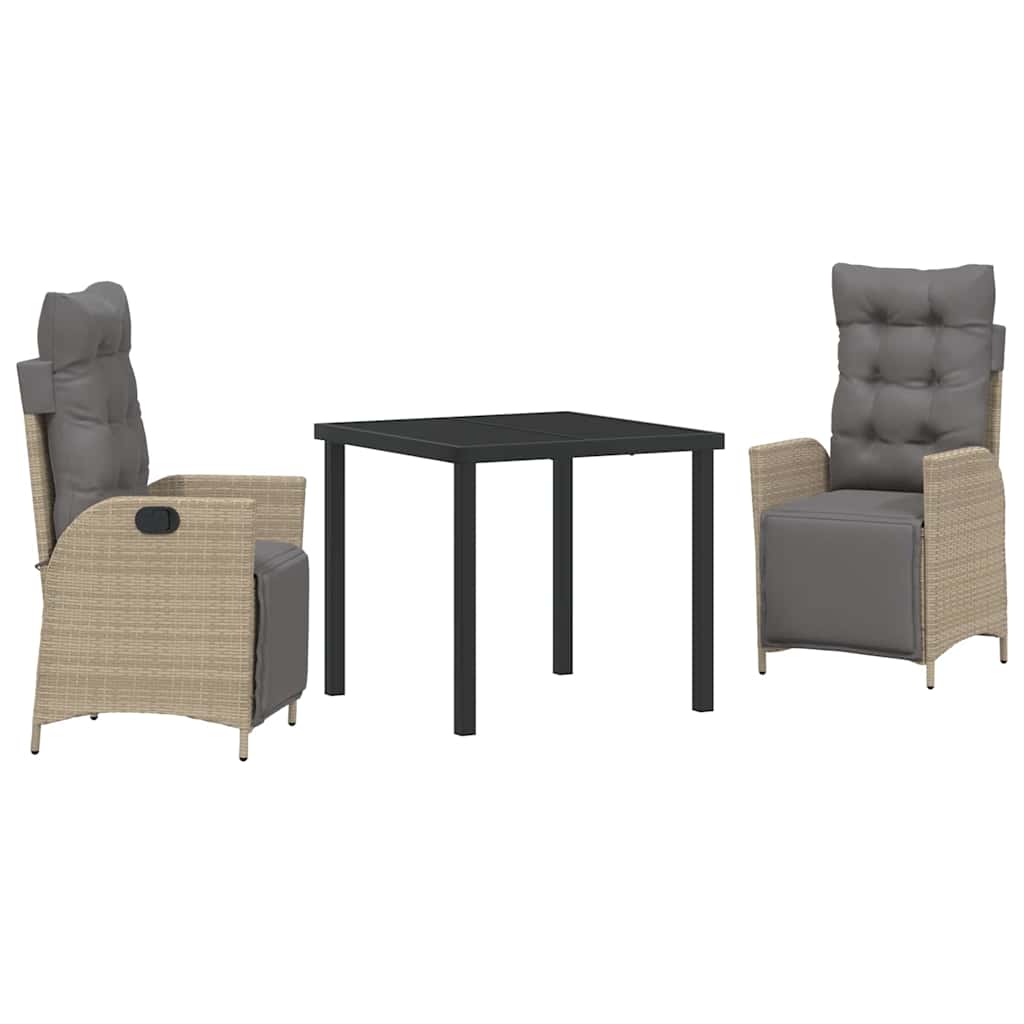 Σέτ φαγητού για κήπο με μαξιλάρι 3 pcs Μπεζ συνθετικό ρατάν - Pakobazaar