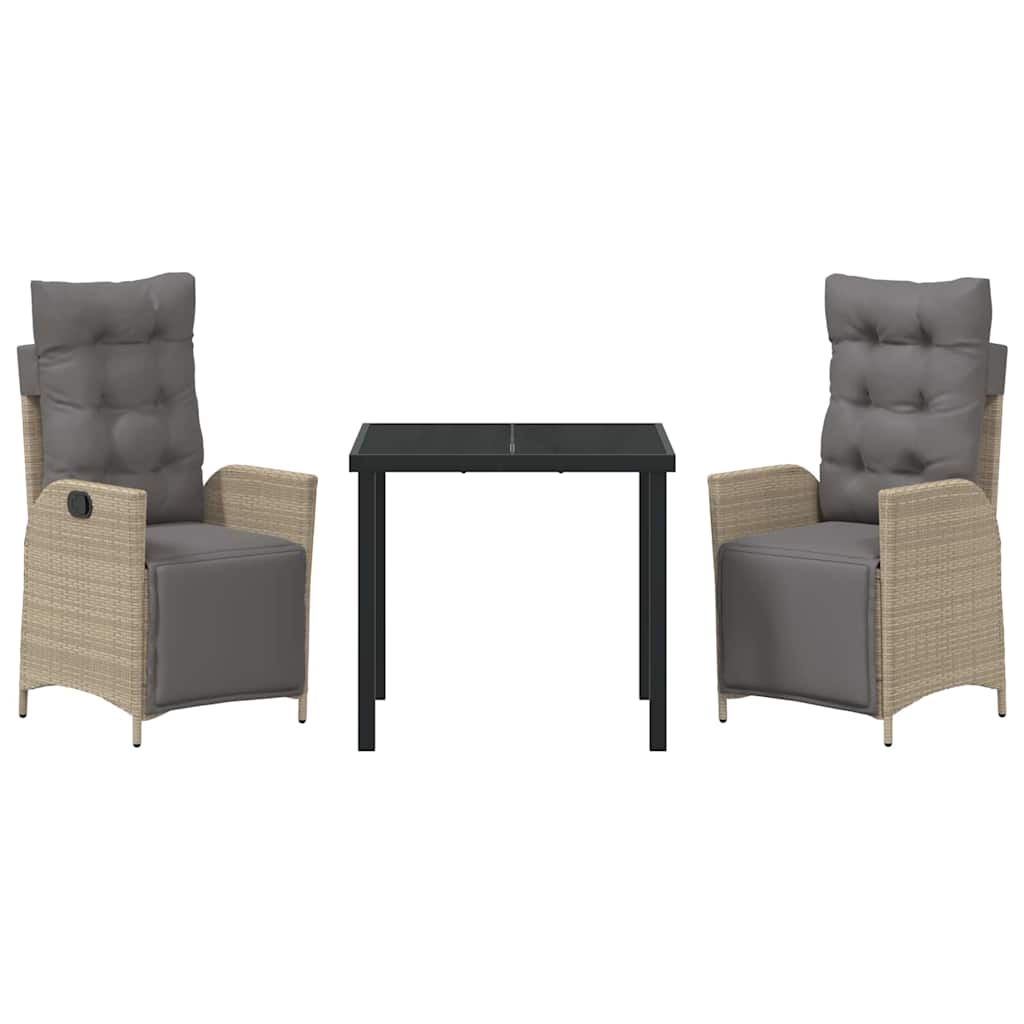 Σέτ φαγητού για κήπο με μαξιλάρι 3 pcs Μπεζ συνθετικό ρατάν - Pakobazaar