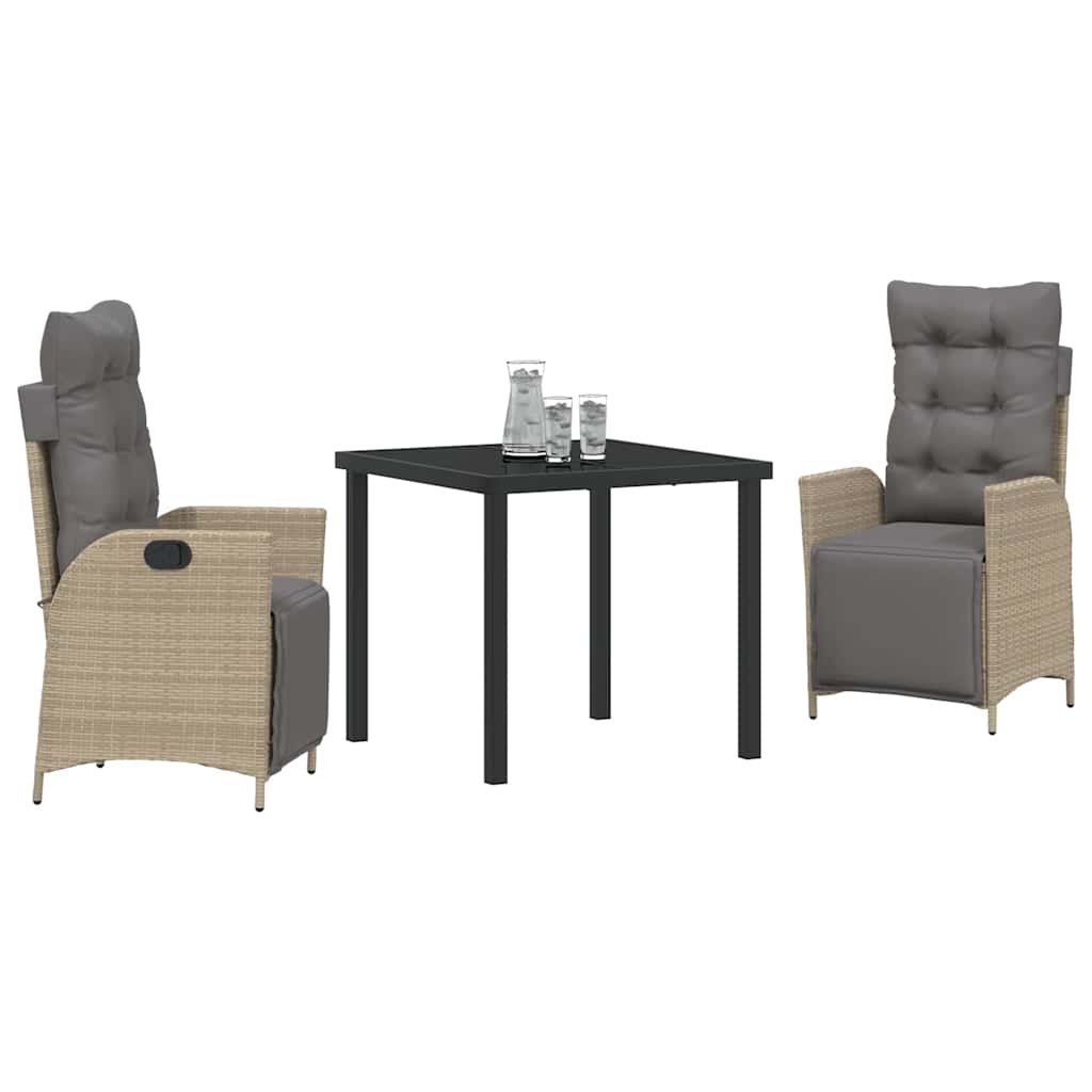 Σέτ φαγητού για κήπο με μαξιλάρι 3 pcs Μπεζ συνθετικό ρατάν - Pakobazaar