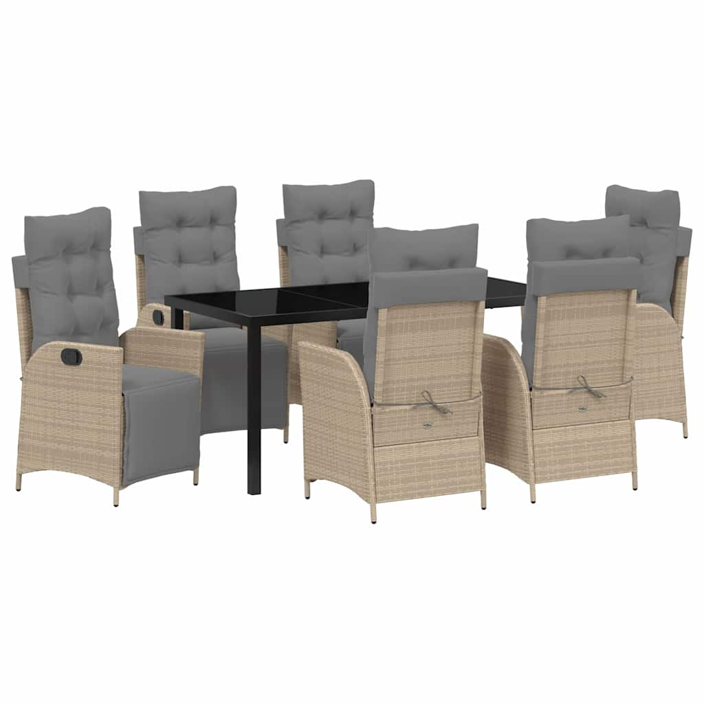 Σέτ φαγητού για κήπο με μαξιλάρι 7 pcs Μπεζ συνθετικό ρατάν - Pakobazaar